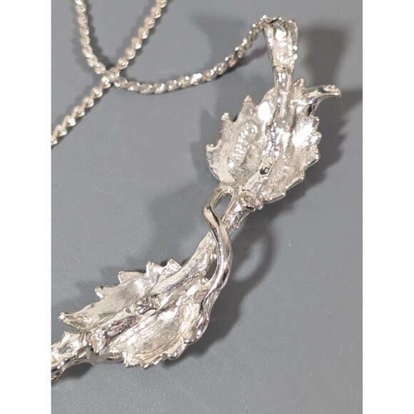 Vintage ART Arthur Pepper Double Leaf Silver Tone Necklace 15" - Picture 7 of 9